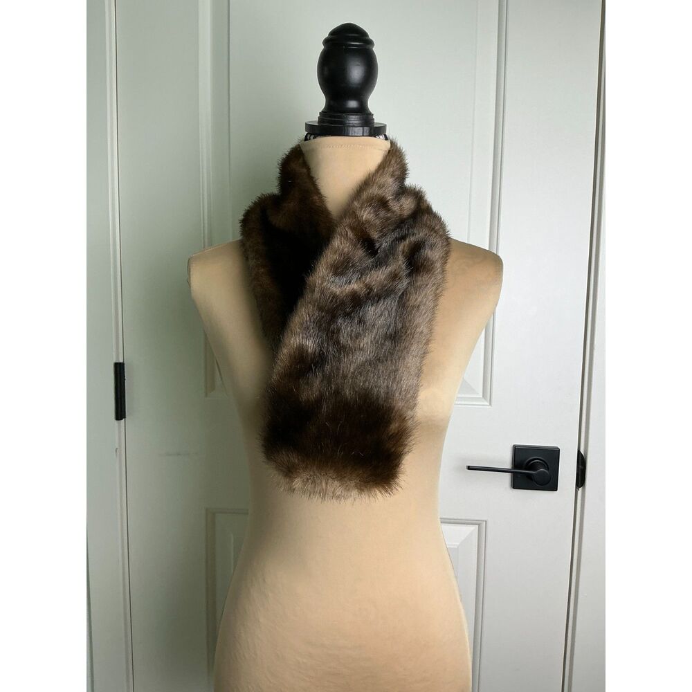 Dillard’s Faux Fur Scarf Wrap Brown Mink Look NWT Made Canada